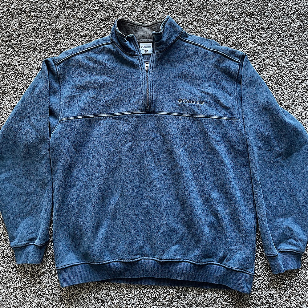 Columbia Fleece Jacket Mens Medium M Navy Blue 1/4 Zip Pullover Sweatshirt Warm